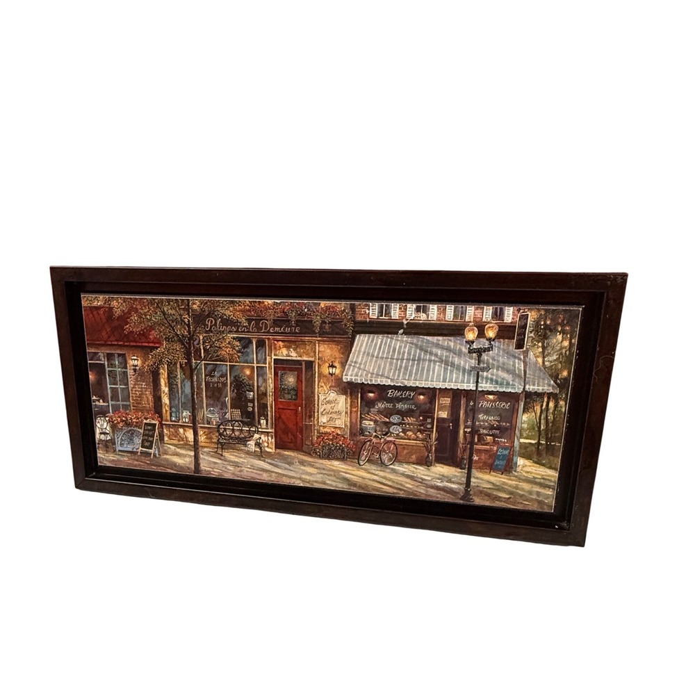 European Bakery Street Scene Framed Canvas Wall Art Patisserie Culinary School